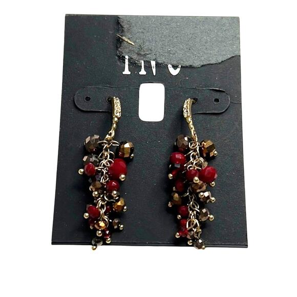 INC International Concepts Gold Dangle Earrings w/ Red Beaded Details, NWT! - Picture 1 of 3